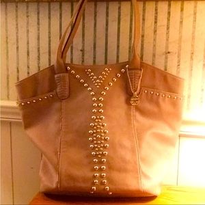 Big Buddha Tan/Blush Shoulder Bag with Fringe and gold details